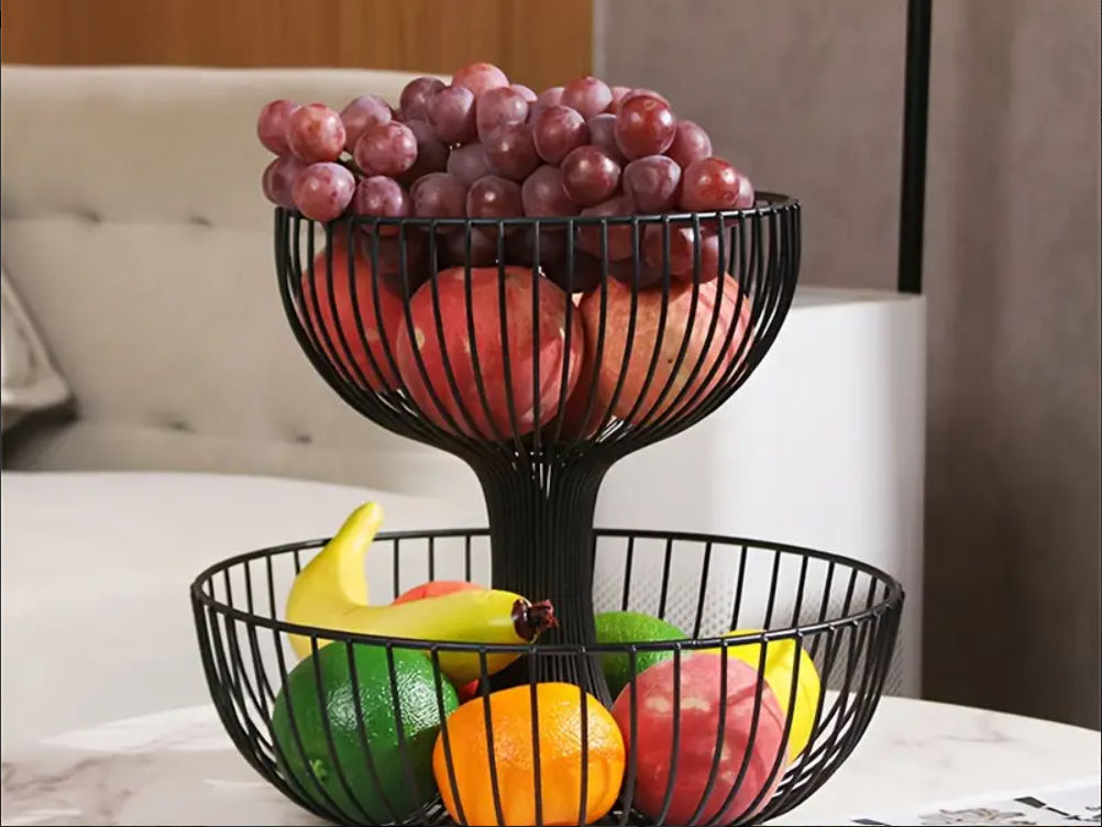 Frutero 2 Niveles Generico Metalico Circular Negro