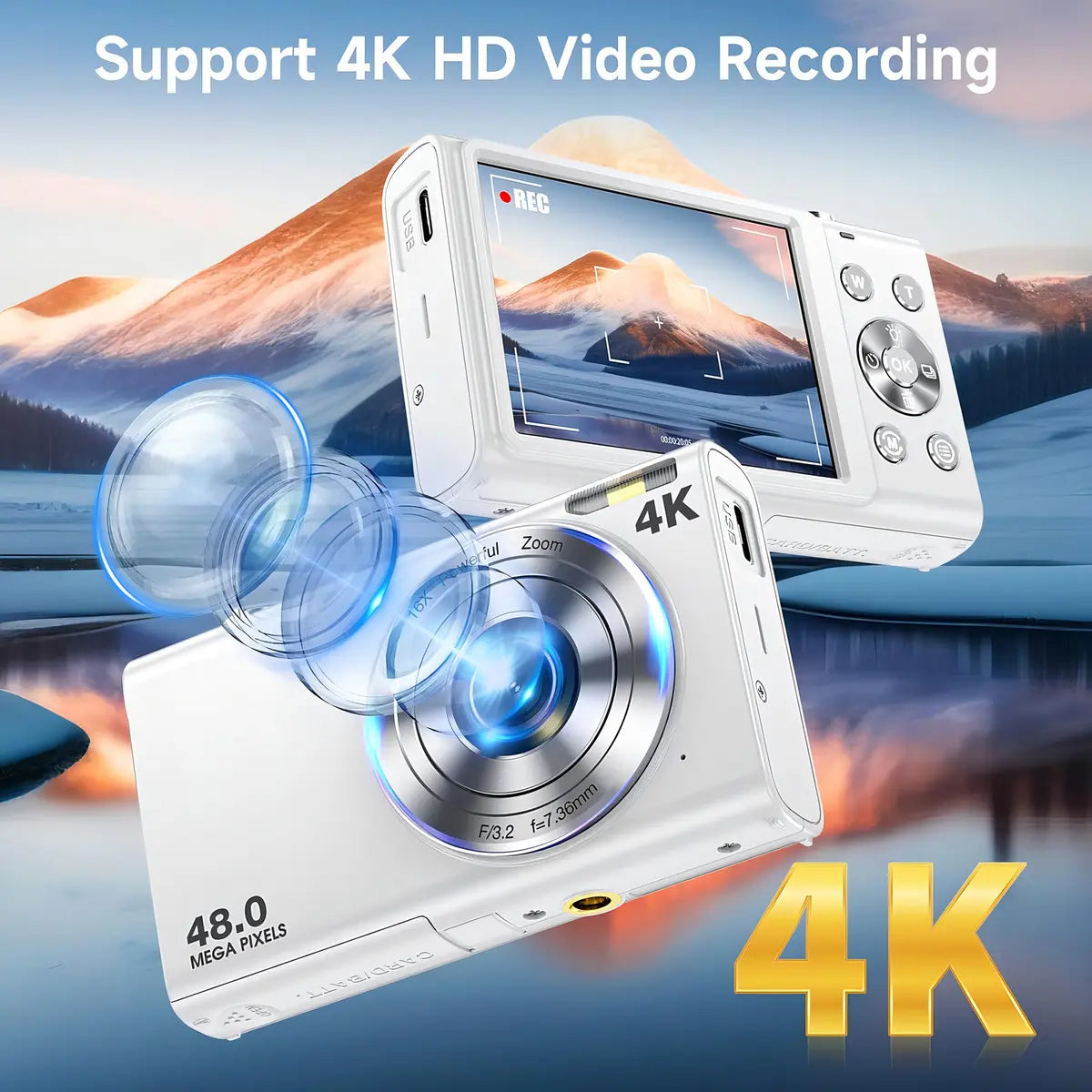 Cámara WebCam 4K 48MP Autoenfoque Sevenat, Blanco
