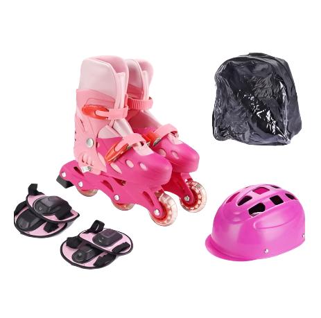 Set de Patines Roller De Una Linea +Casco + Rodillera Generico Rosado 39 / 42
