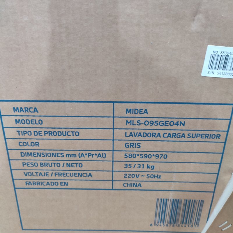 Lavadora Automática Carga Superior Midea MLS-095GE04N 9.5kg