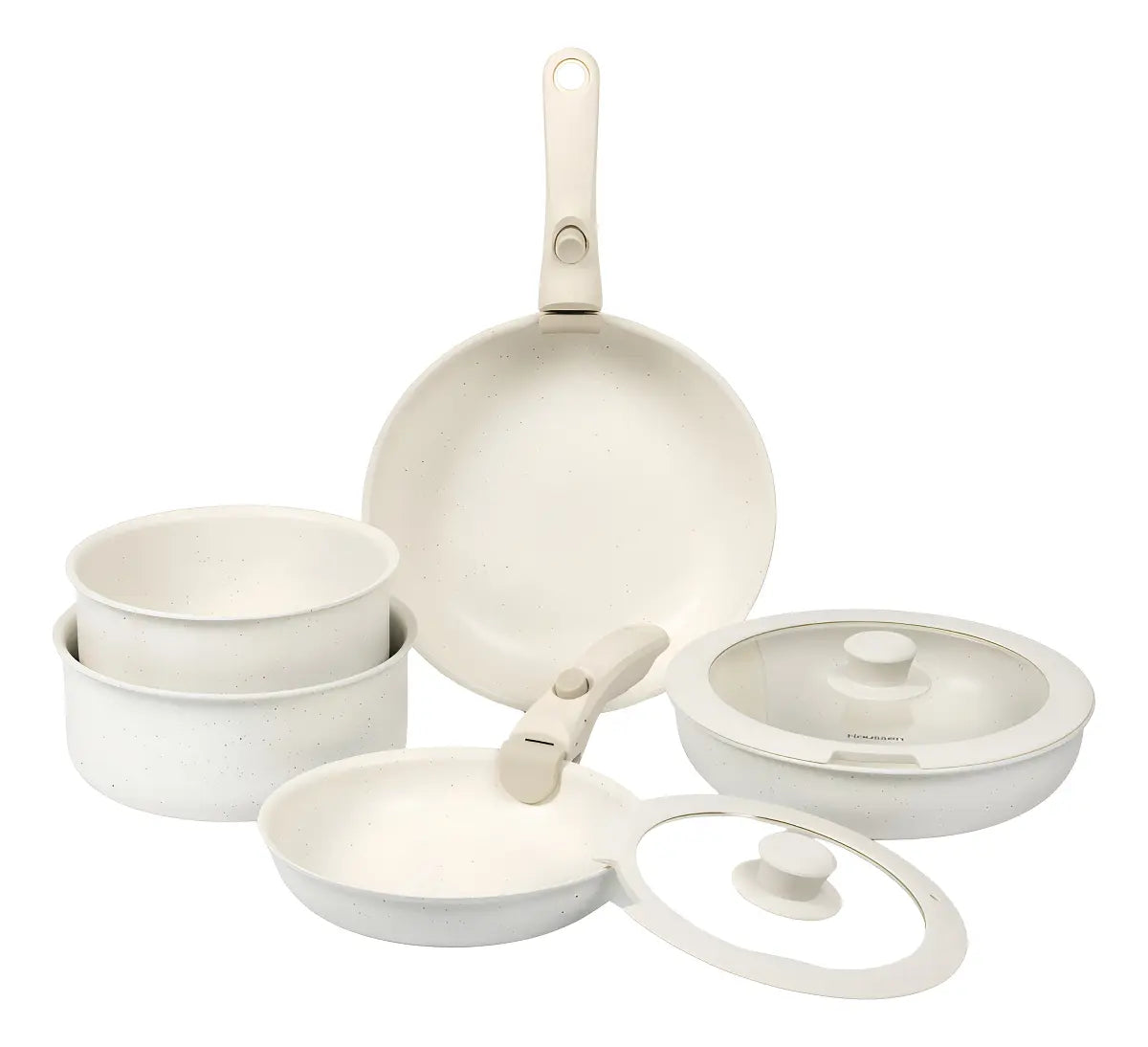 Batería de Cocina Antiadherente Granito 11 Piezas Infini Crema