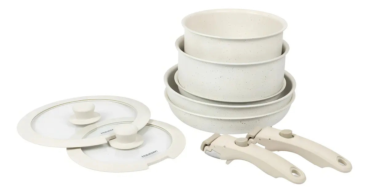 Batería de Cocina Antiadherente Granito 11 Piezas Infini Crema