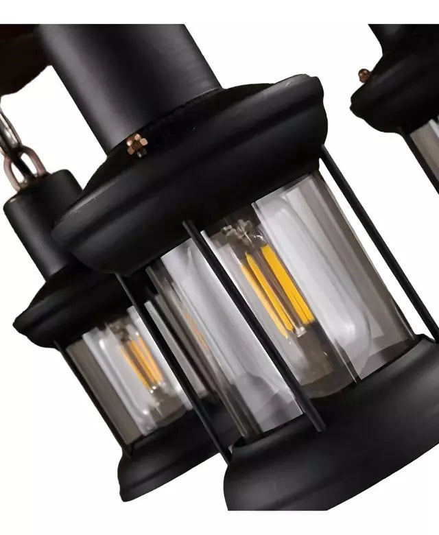 Lampara Colgante Decorativa de Madera con 6 Faroles en Estilo Timón Rustico Marrón