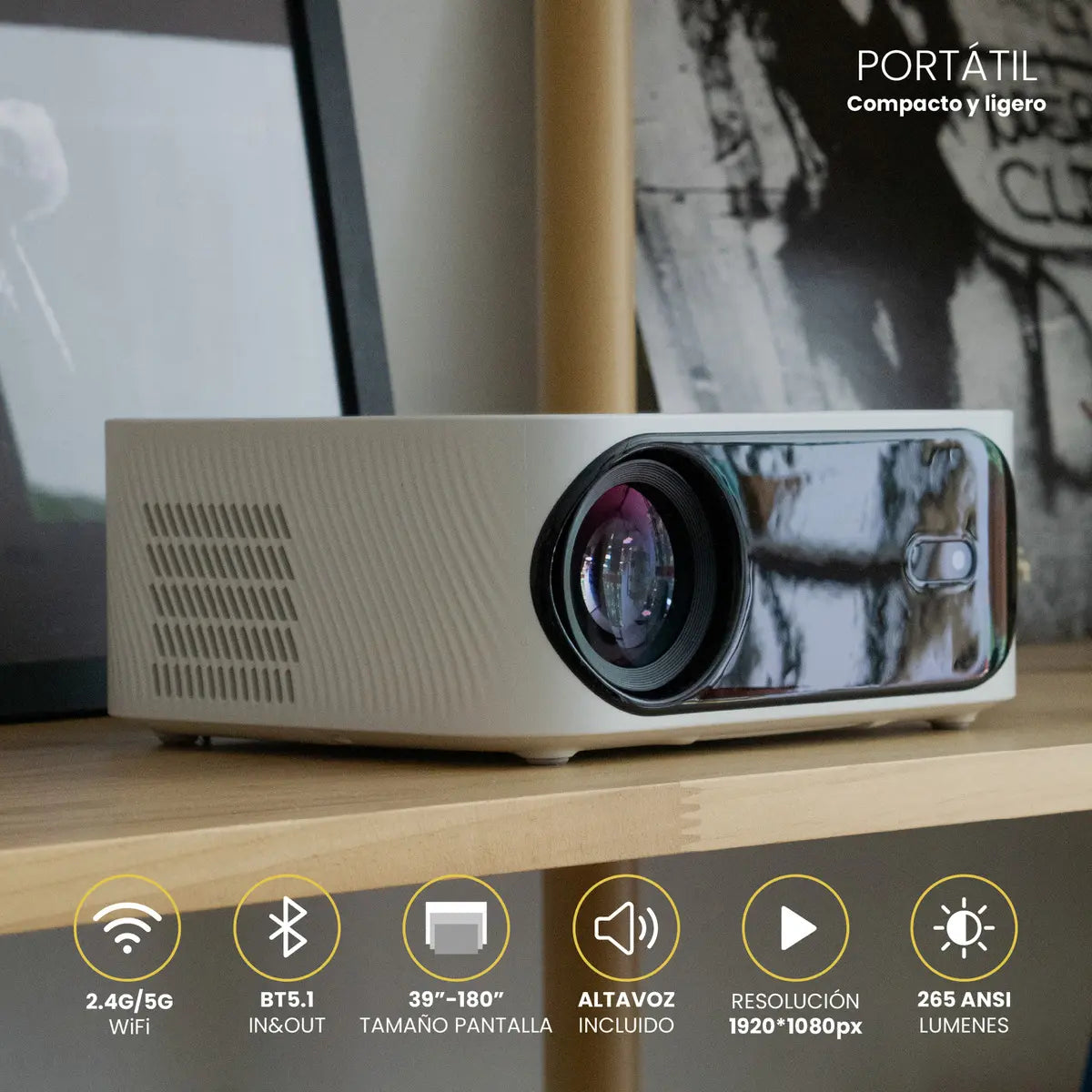 Proyector LED Portátil Levo Orion Full HD Blanco