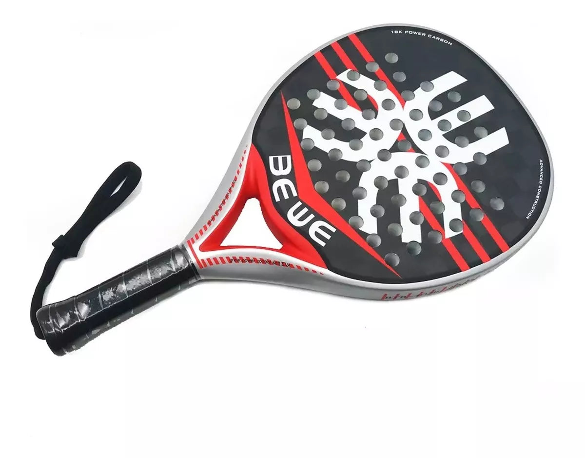 Pala De Pádel Profesional Bewe 18k Power Carbono + Bolsa de guardado Negro Rojo