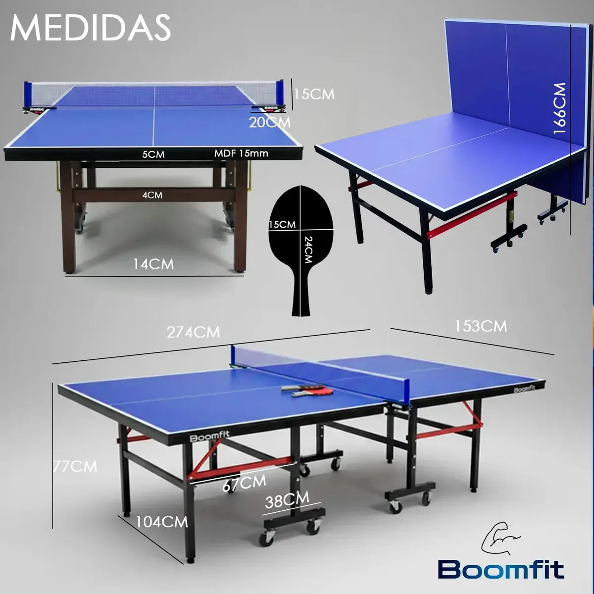Mesa de Ping Pong Profesional Boomfit 274x152x76cm Madera Red
