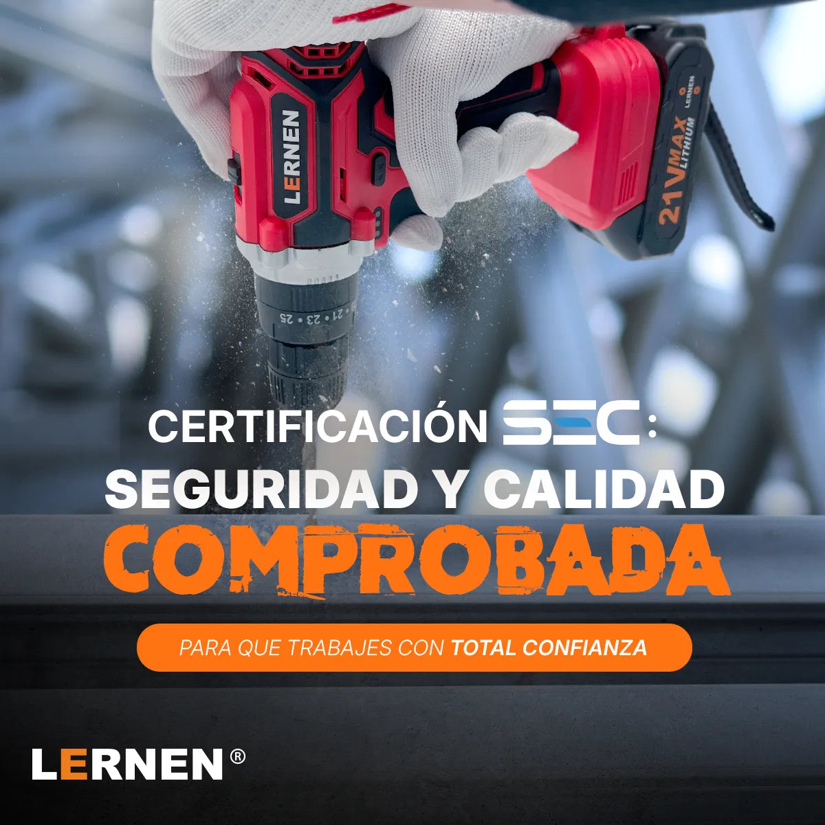 Kit Taladro Percutor Inalámbrico Lernen Destornillador 21v +2 Baterías Rojo