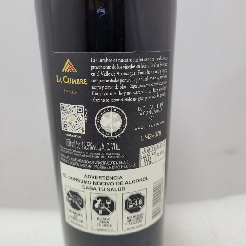 Errazuriz La Cumbre Syrah Valle De Colchagua 750 Ml 1 Botella 2021