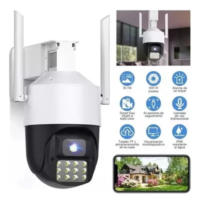 Cámara de Seguridad Exterior Genérica 3K 5MP con Almacenamiento de 128GB y Alarma
