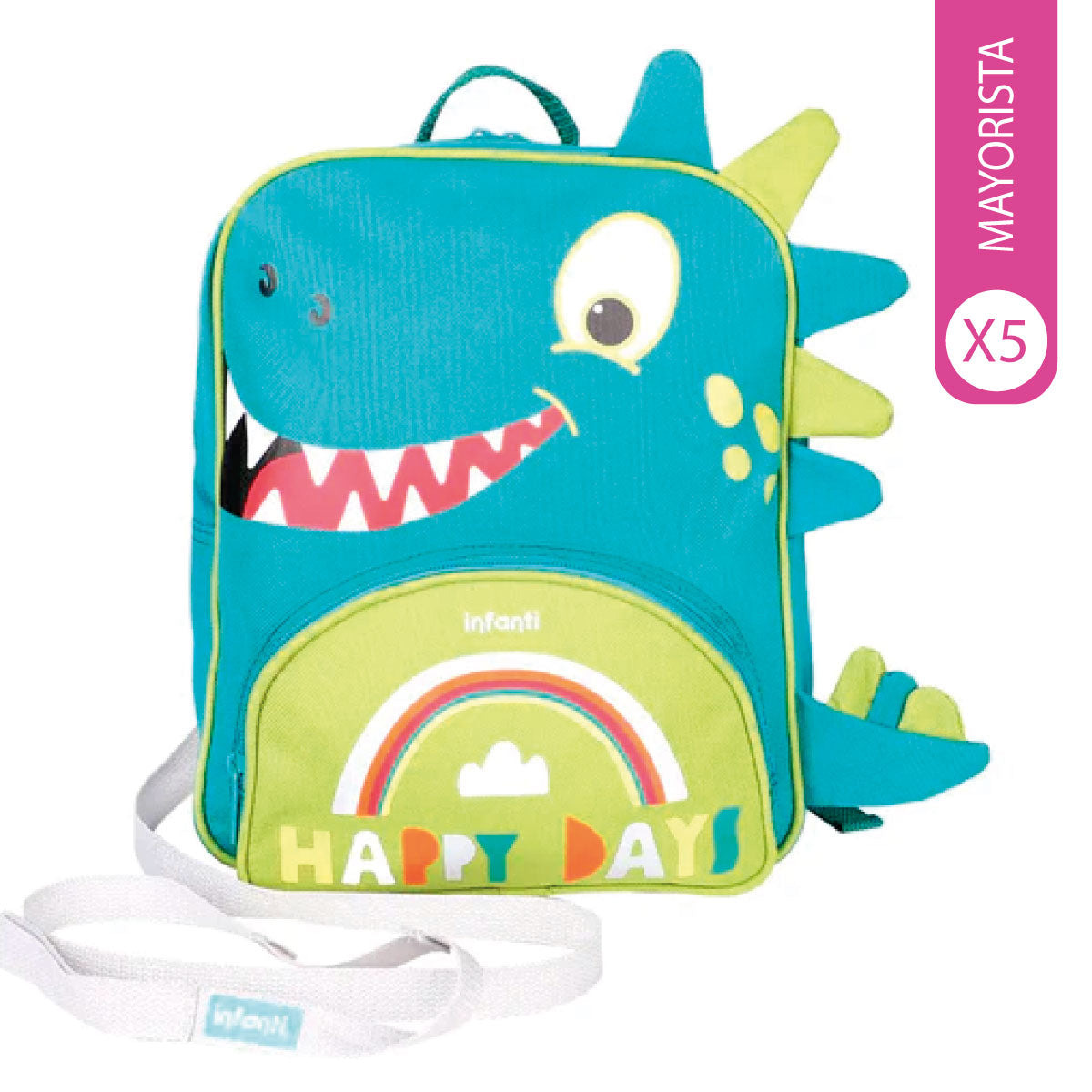 Pack 5 mochilas dinosaurio verde infanti
