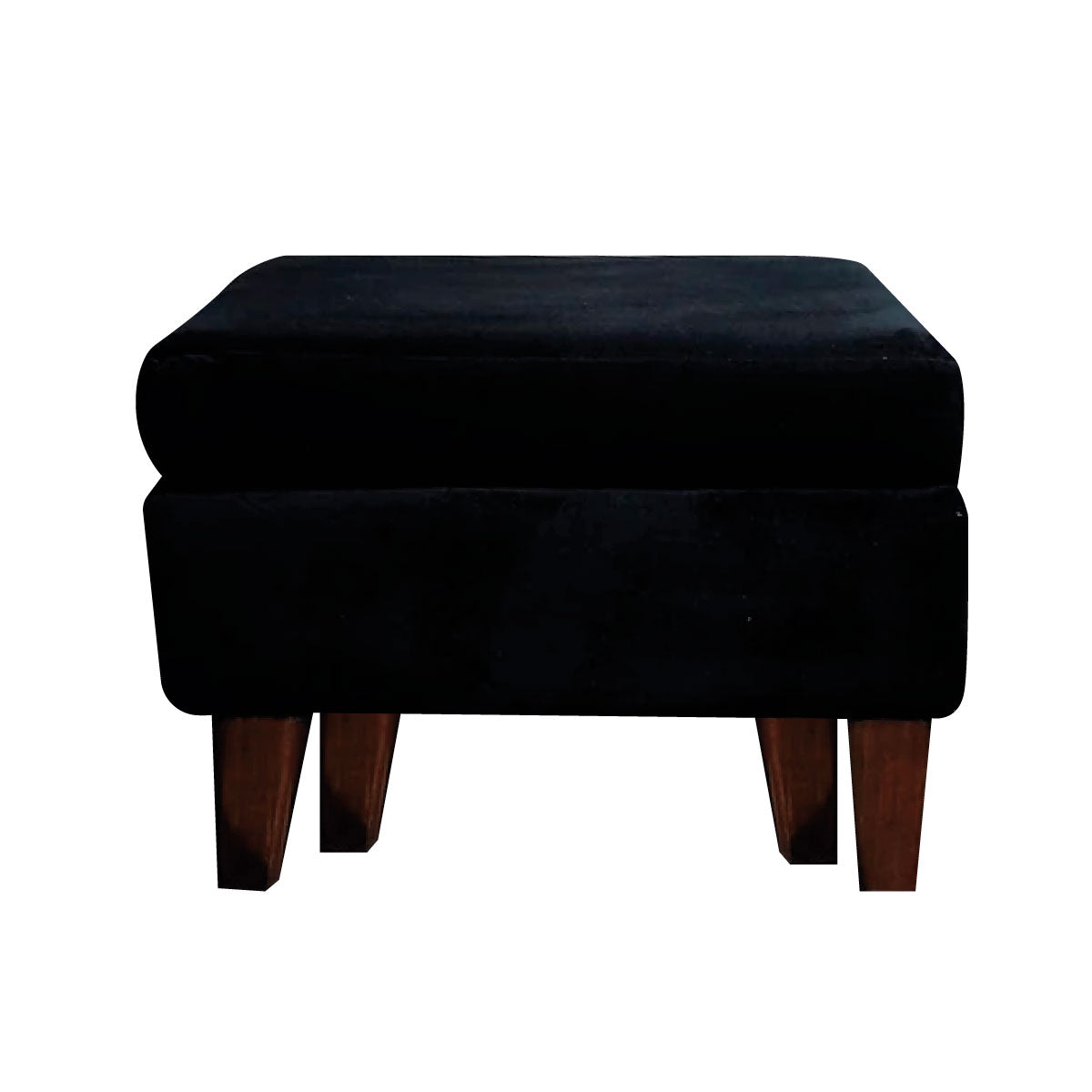 Pouf cuadrado felpa negro con patas de madera