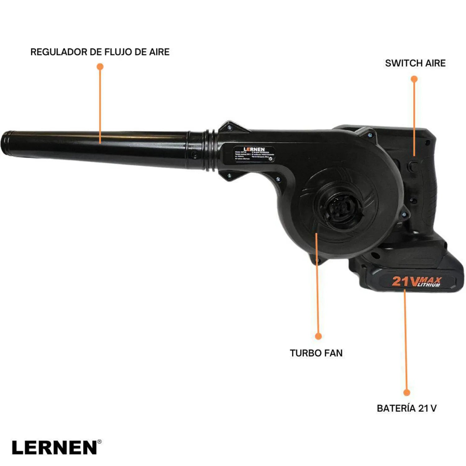 Sopladora Aspiradora Inalámbrica + 2 Baterías Lernen Negro
