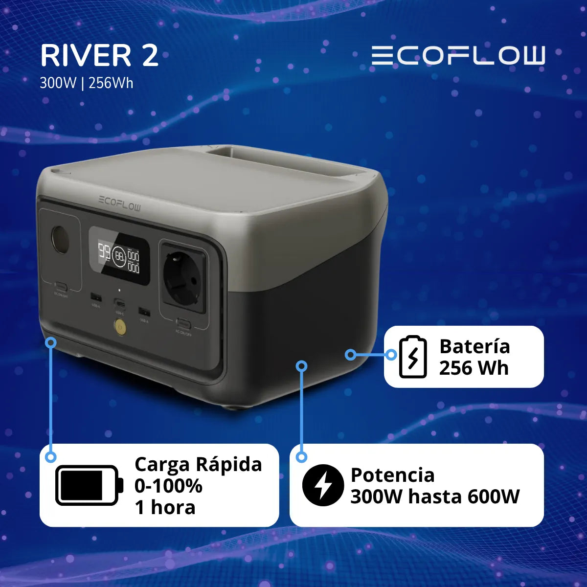 Estación de Carga Portátil EcoFlow RIVER 2 256Wh 230V
