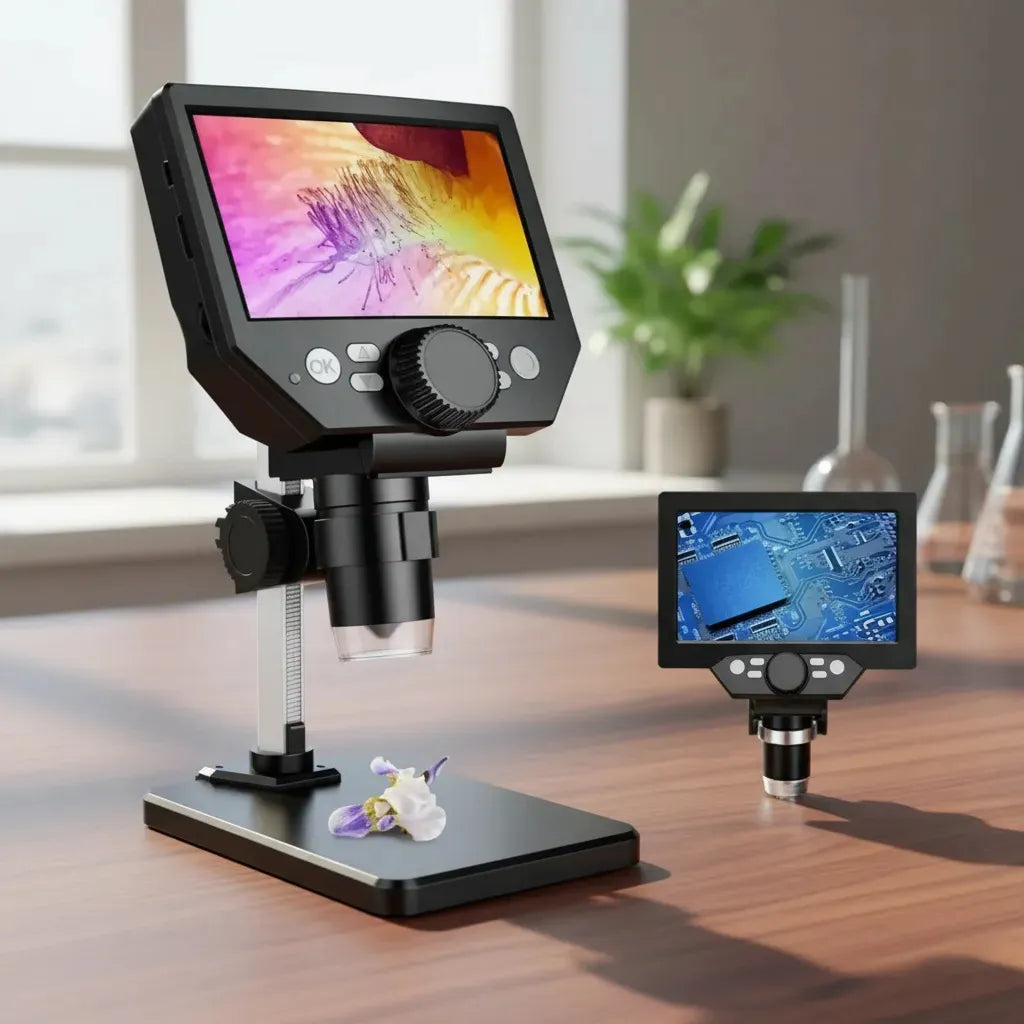 Microscopio Electrónico Académico con Pantalla LCD HD 4.3" y Aumento 1000X, Negro