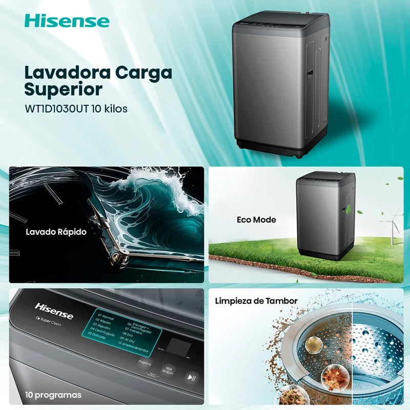 Lavadora Automática Hisense WT1D1030UT Gris 10 kg