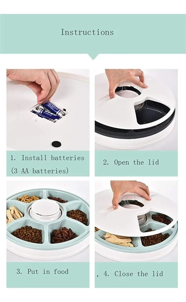 Alimentador Automatico Para Mascotas Timed Feeder Para Dispensar Comida En Horarios Establecidos 6 Raciones