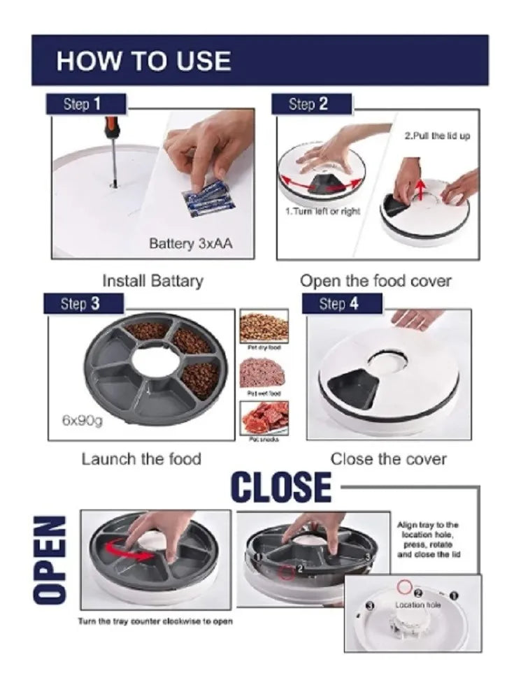 Alimentador Automatico Para Mascotas Timed Feeder Para Dispensar Comida En Horarios Establecidos 6 Raciones