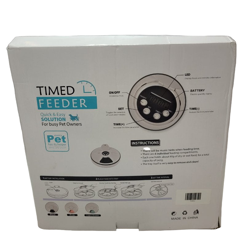 Alimentador Automatico Para Mascotas Timed Feeder Para Dispensar Comida En Horarios Establecidos 6 Raciones