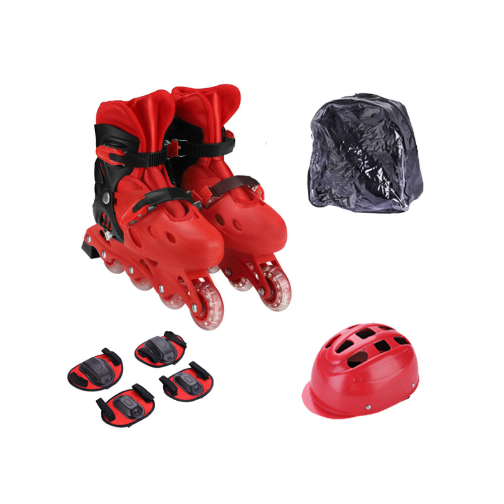Patines + Casco + Rodilleras Rollers Lineal Con Bolsa de Guardado Rojo 39-42