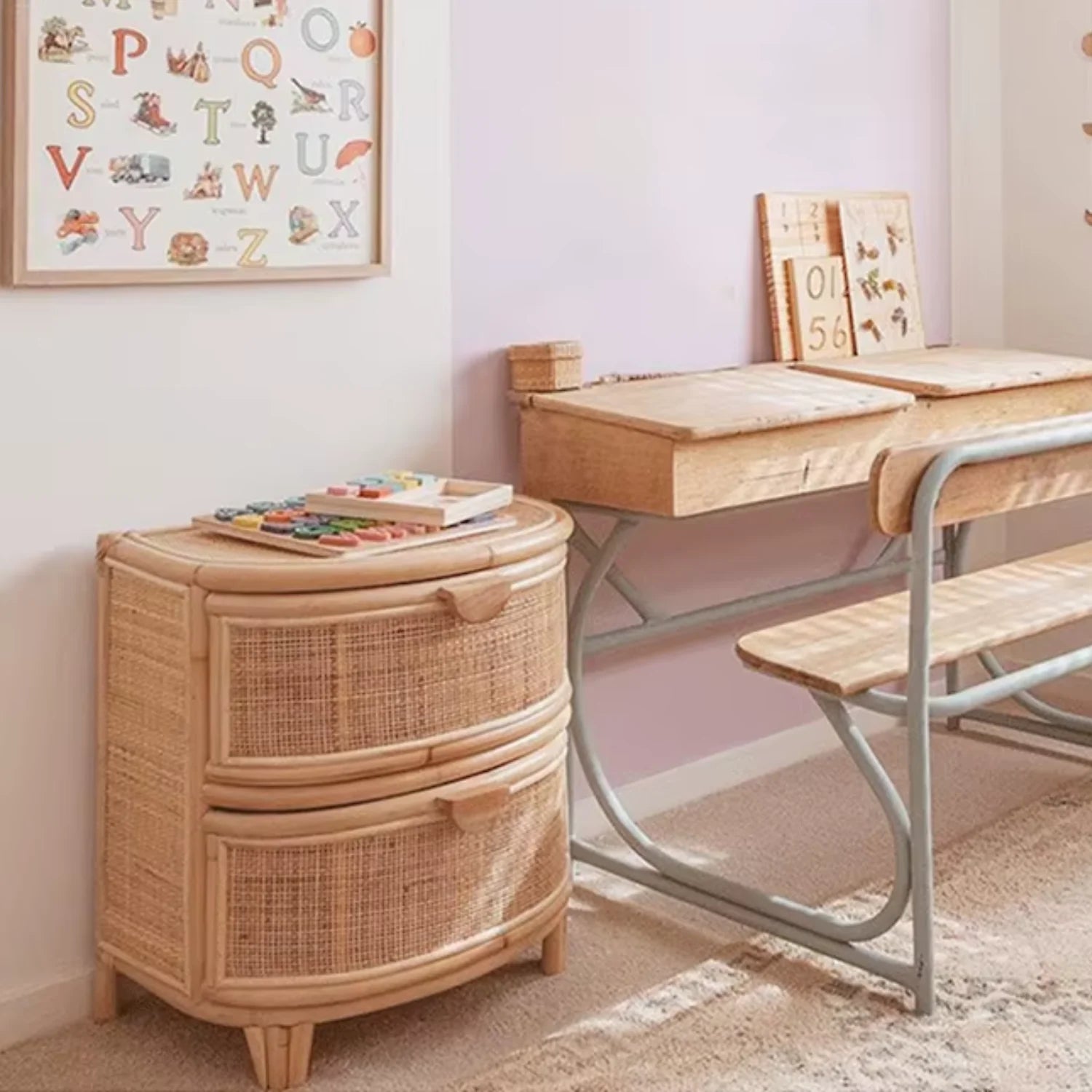 Velador de Rattan con Cajones Santú Home & Deco – Mesa de Noche 2 Cajones
