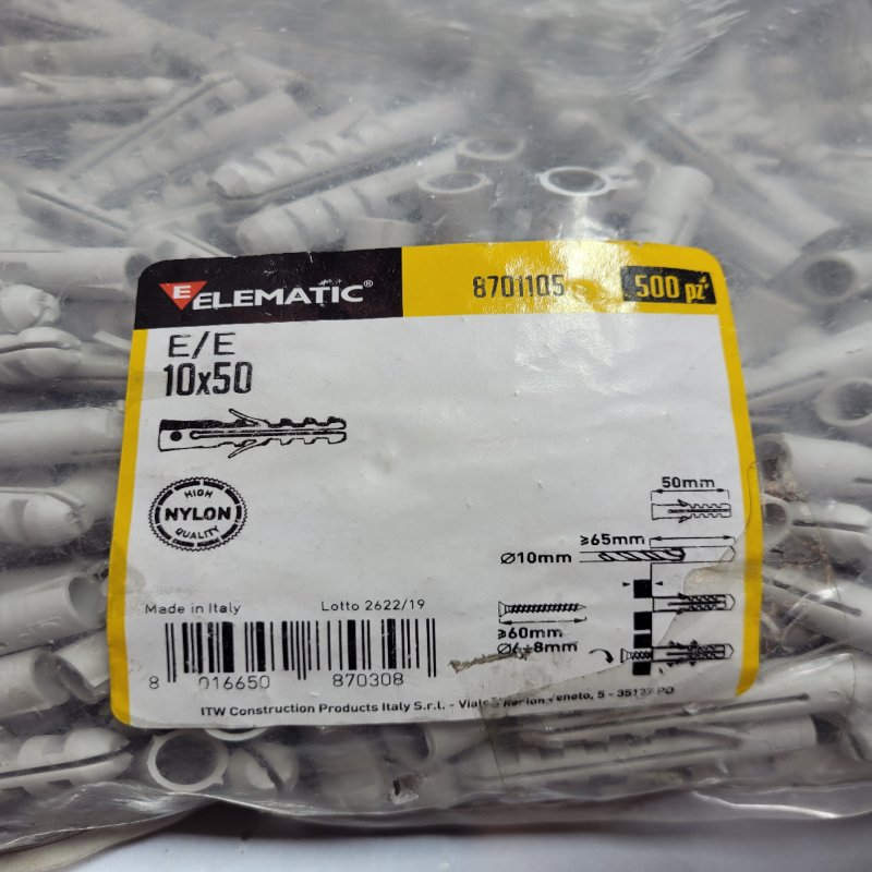 Tarugo De Expansión Nylon Elematic 8701105 E/E 10x50 Gris 500