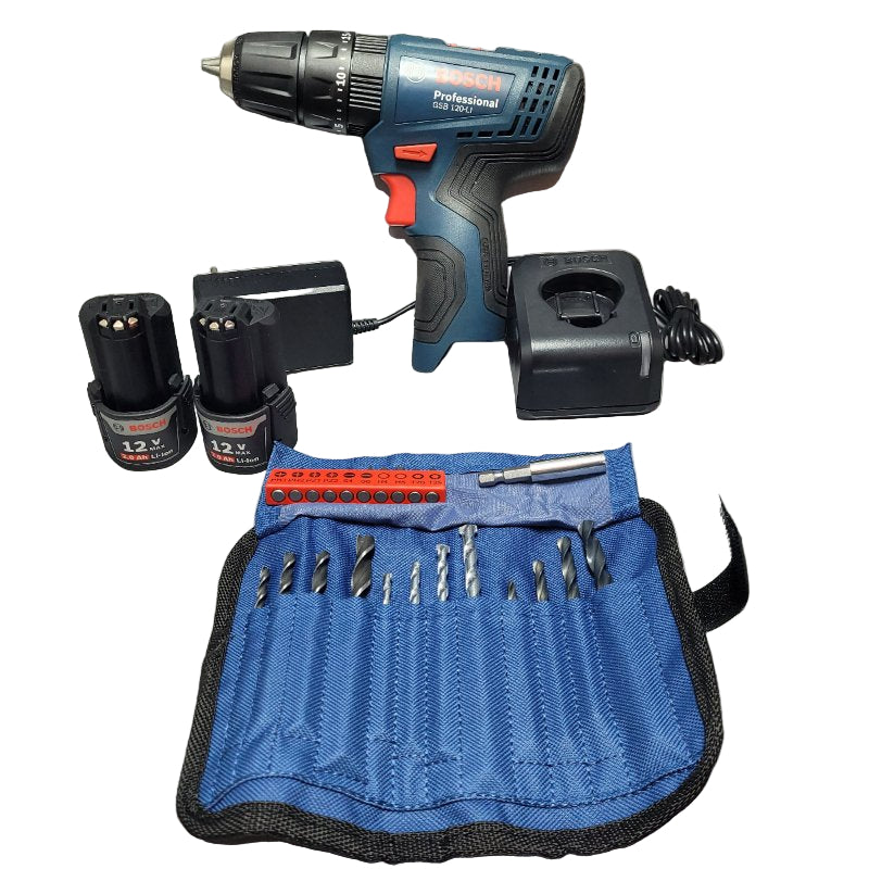 Taladro Percutor Bosch Gsb 120-Li + 23 Accesorios + 2 Baterias