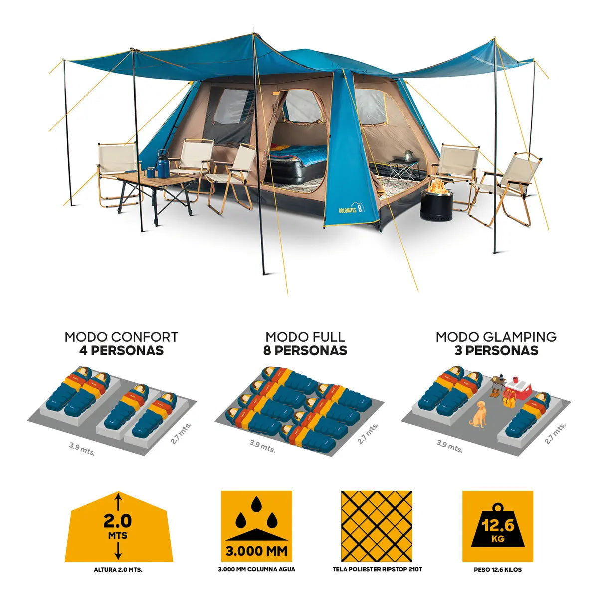 Carpa de Camping con techo para 8 Personas Discovery Dolomites 8