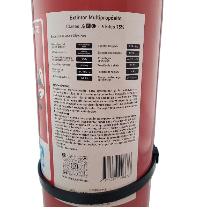 Extintor Multiproposito Abc Fire Master 6kg
