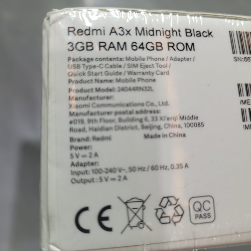 Celular Mi Redmi A3 X Negro 64Gb