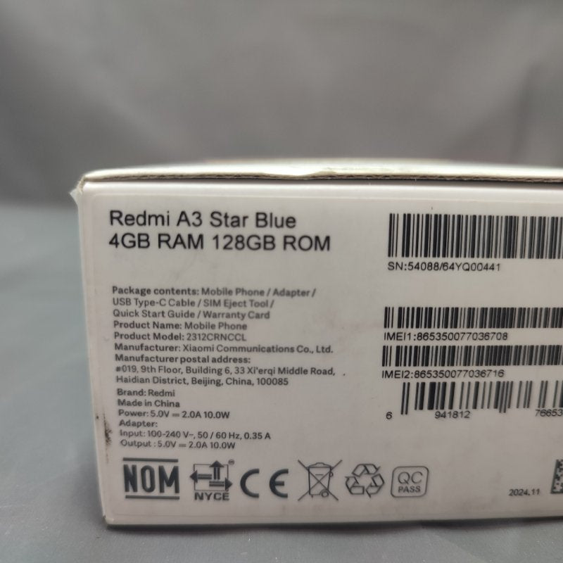 Celular Xiaomi Redmi A3 Star Blue Ram: 4gb / Rom: 128gb