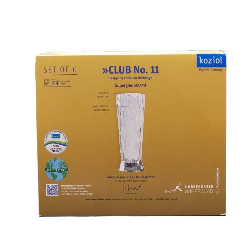 Set 6 Vasos Koziol Unbreakable Superglas Club N.11 500 Ml