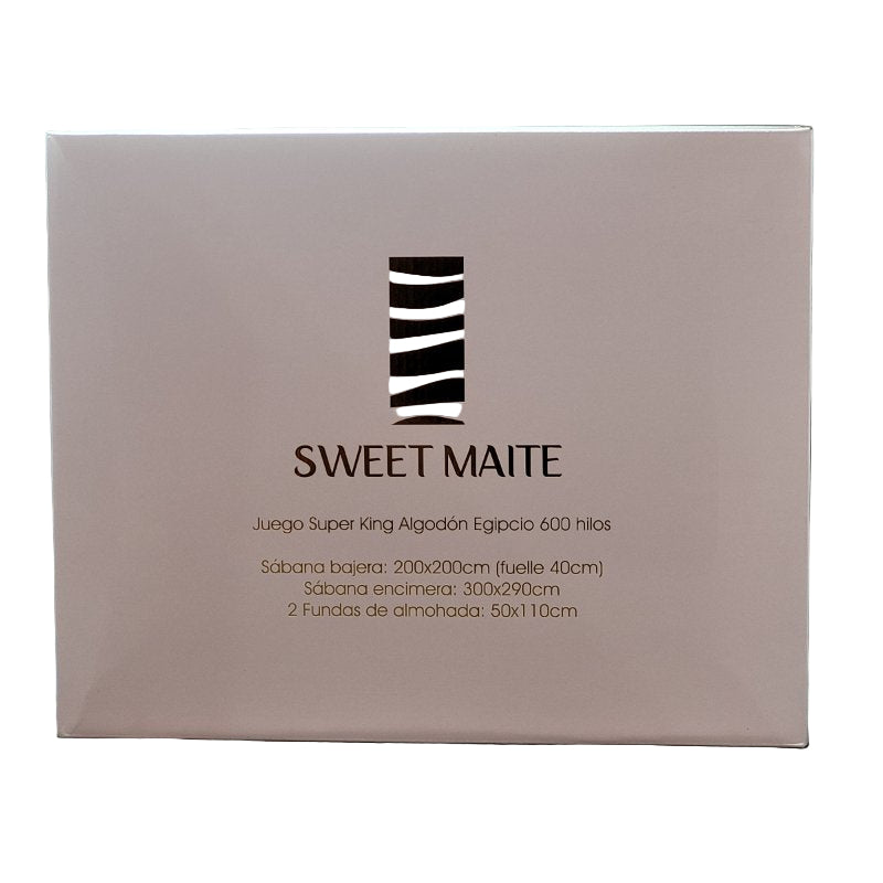 Juego De Sabanas Algodón Sweet Maite 600 Hilos Blanco Super King