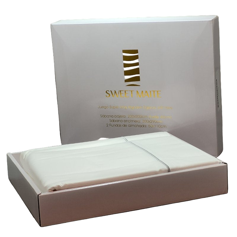 Juego De Sabanas Algodón Sweet Maite 600 Hilos Blanco Super King