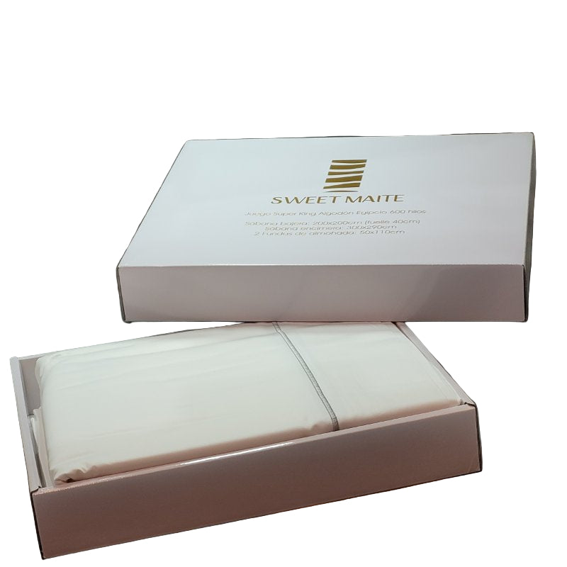 Juego De Sabanas Algodón Sweet Maite 600 Hilos Blanco Super King