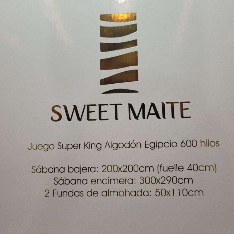 Juego De Sabanas Algodón Sweet Maite 600 Hilos Blanco Super King