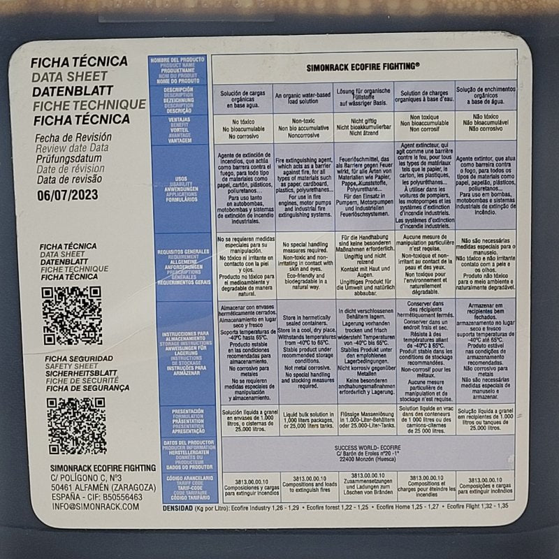 Bidon Extintor De Fuego Simonrack Ecofire Fighting Fores 5 Lts