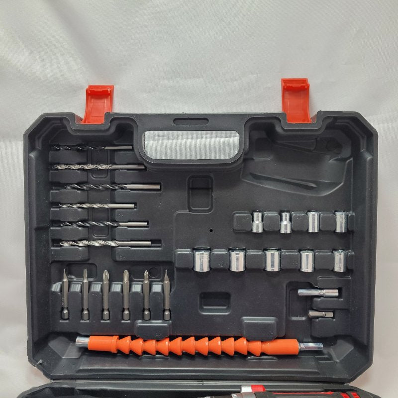 Kit Taladro Percutor Inalámbrico Lernen Destornillador 21v + 2 Baterías Rojo