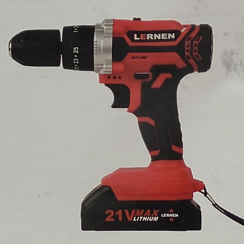 Kit Taladro Percutor Inalámbrico Lernen Destornillador 21v + 2 Baterías Rojo