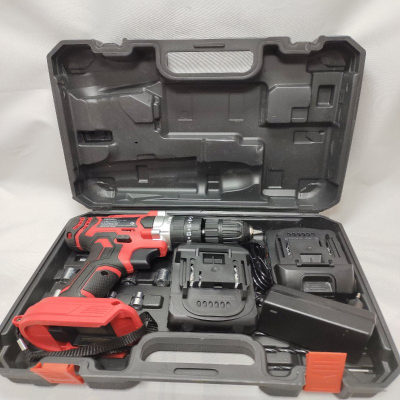 Kit Taladro Percutor Inalámbrico Lernen Destornillador 21v +2 Baterías Rojo