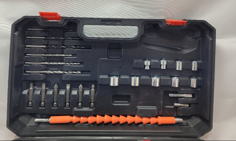 Kit Taladro Percutor Inalámbrico Lernen Destornillador 21v + 2 Baterías Rojo