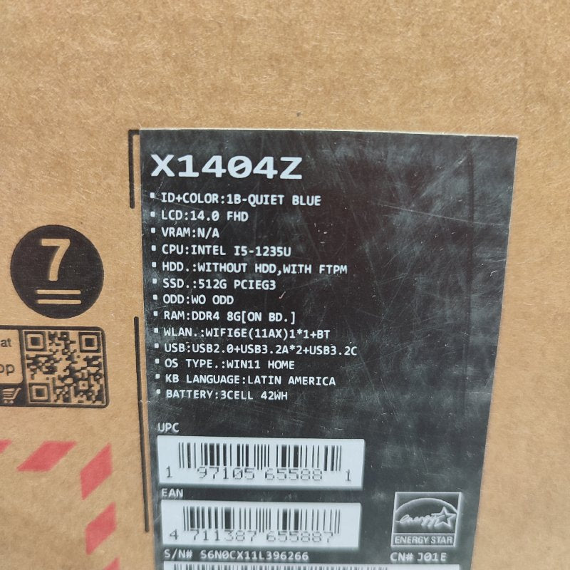 Notebook Asus Vivobook X1404z Quiet Blue Cpu: Intel I5-1235u / Ram: 8gb / Ssd: 512gb