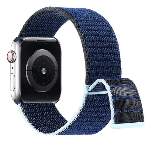 Correa nylon con velcro para apple watch azul y negro generico