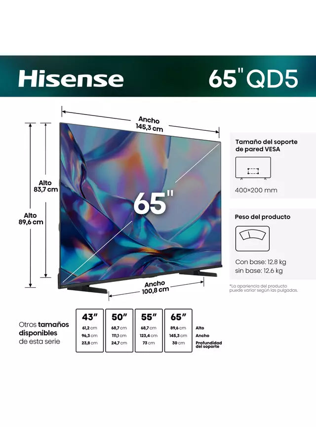 Smart TV Hisense 65QD5SV 4K UHD QLED, 65 pulgadas