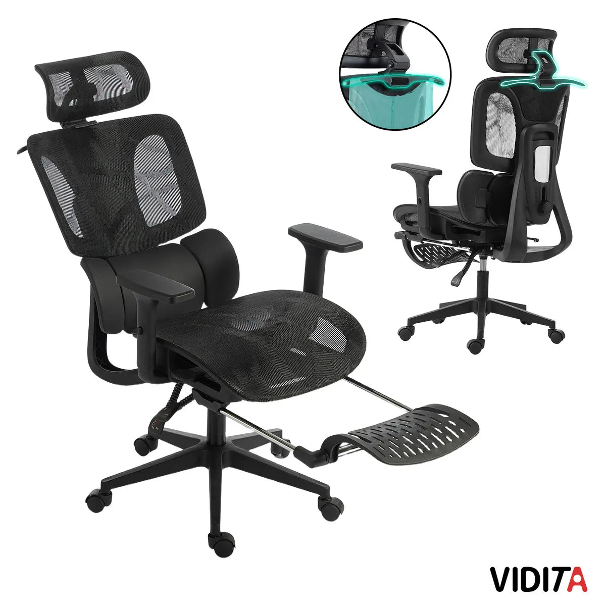 Silla de Escritorio Vidita Ergonómica Premium, Potreo Negro