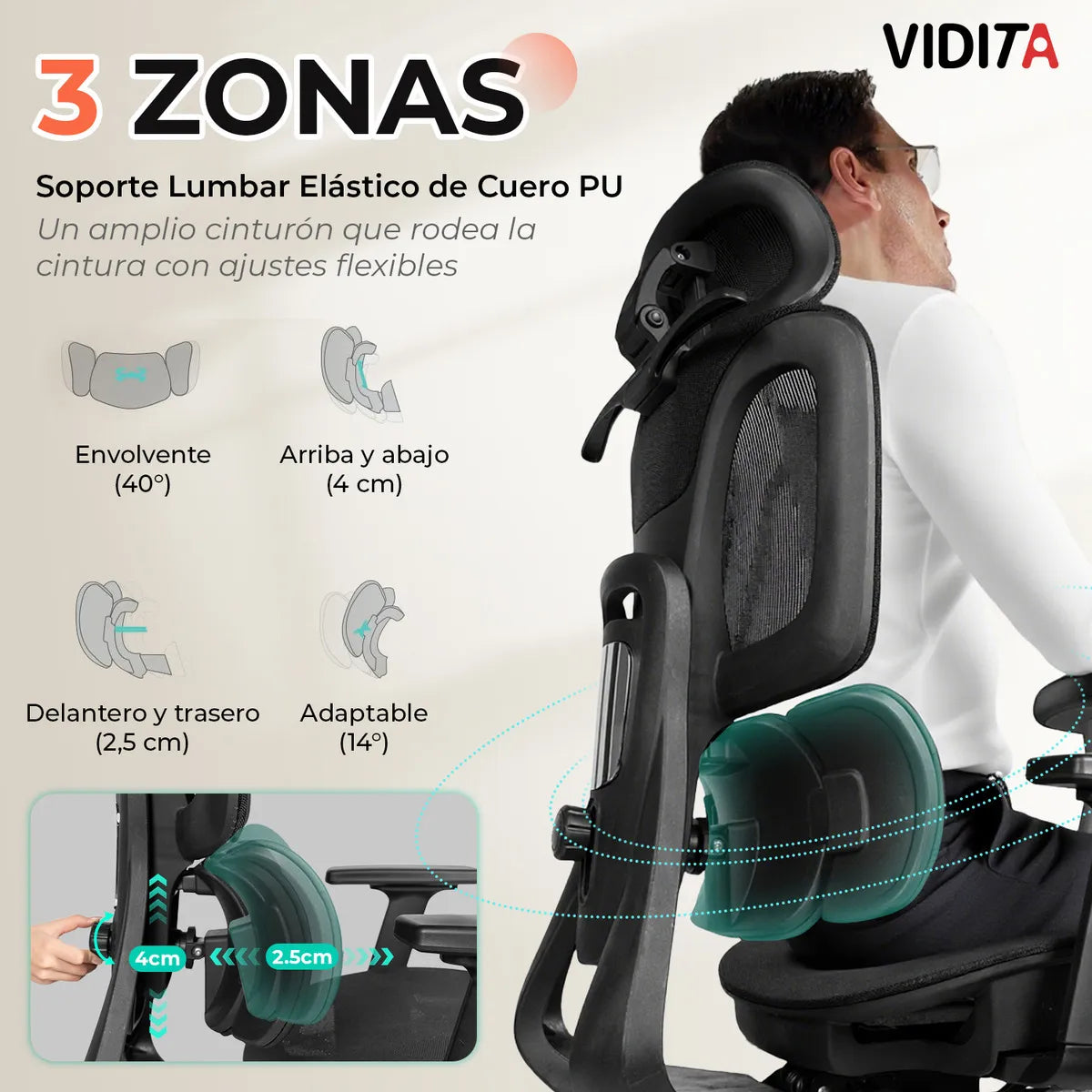 Silla de Escritorio Vidita Ergonómica Premium, Potreo Negro
