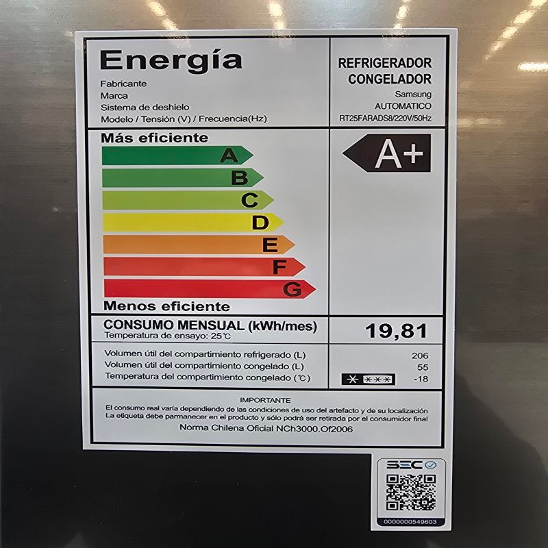 REFRIGERADOR TOP MOUNT NO FROST SAMSUNG RT25FARADS8 PLATEADO 261 LTRS