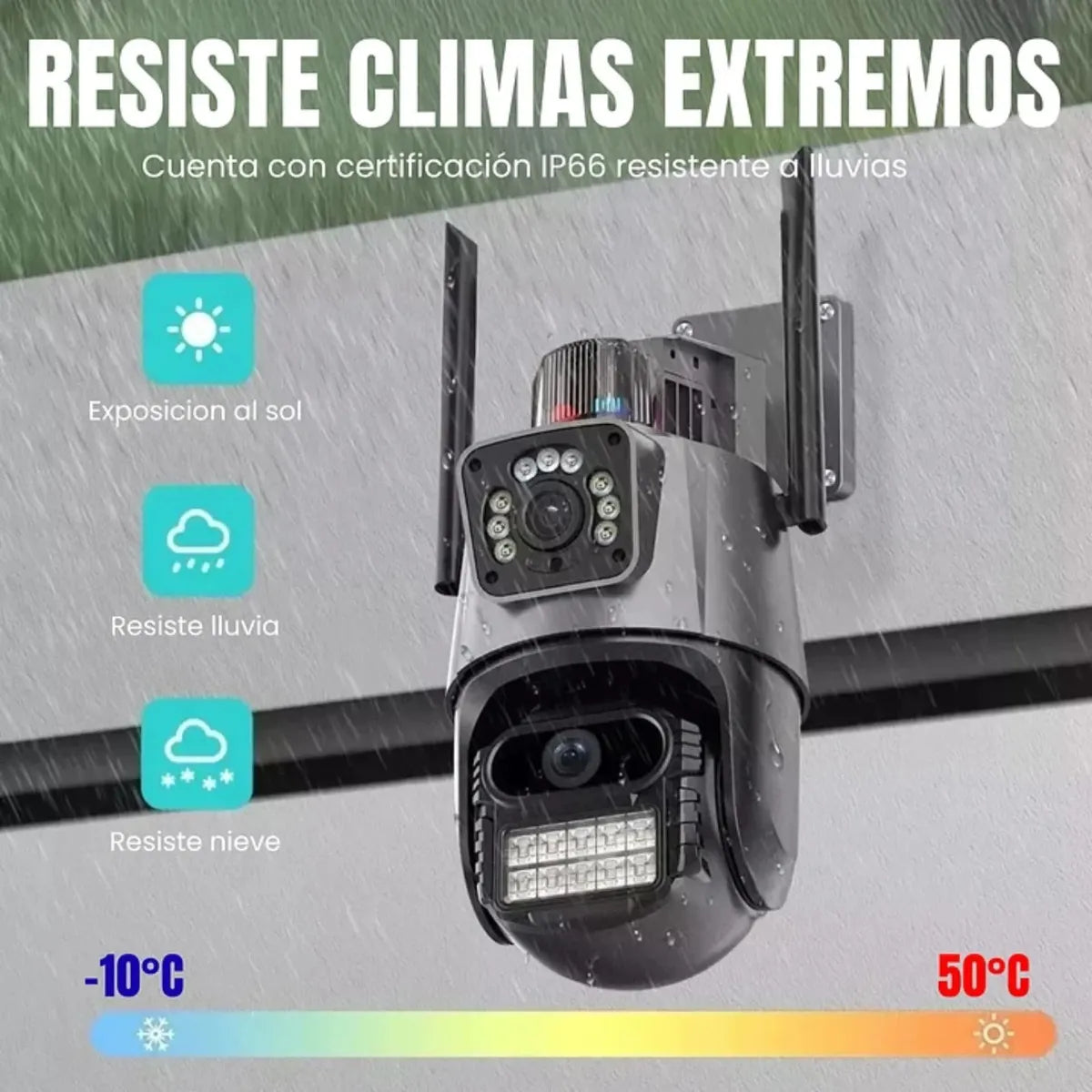 Cámara de Seguridad WiFi Exterior Doble Lente 8 MP, 1080 P, Negro