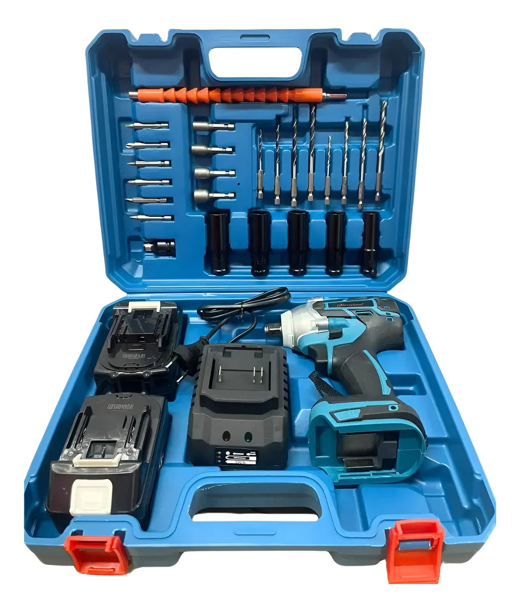 Kit Llave De Impacto Blue Island Con Accesorios Azul 128v
