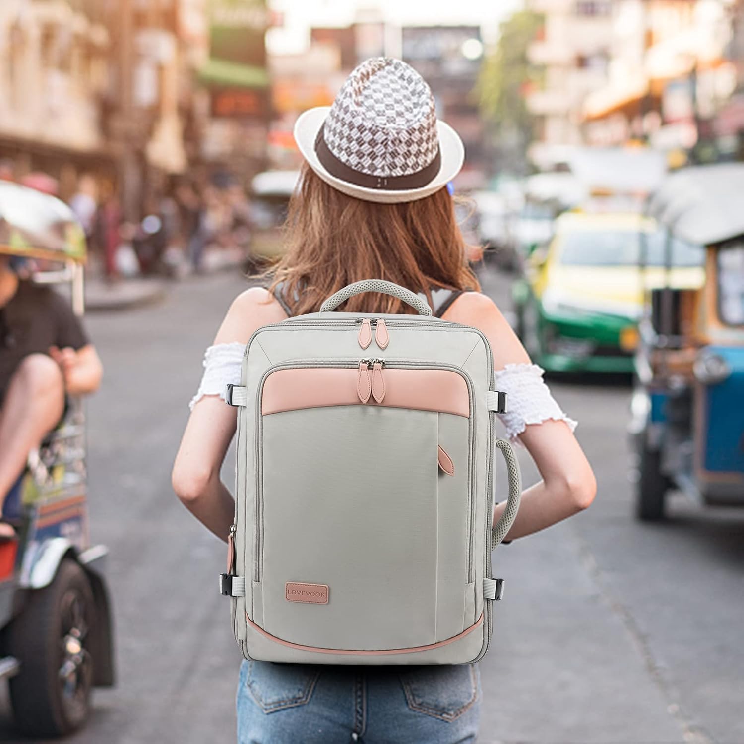 Mochila De Viaje Lovevook Gris Claro Y Rosa 40 Litros
