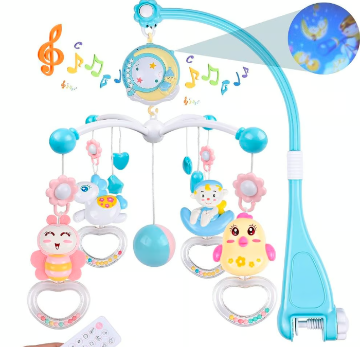 Movil Giratorio De Bebe Generico Sonajeros Desmontables Azul